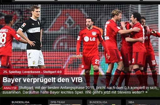 Der VfB Stuttgart kommt bei den Pressestimmen nicht gut weg. Das zum Beispiel schreibt spox.com. Foto: Screenshot SIR