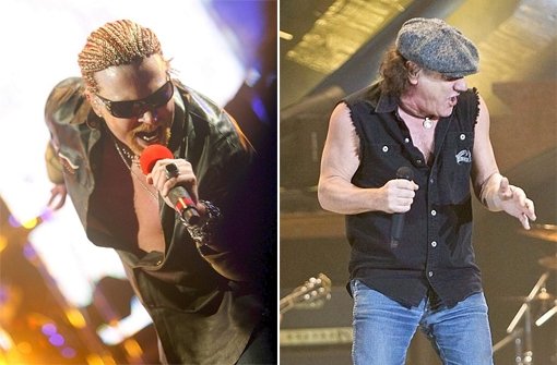 Guns N’ Roses-Sänger Axl Rose (links) und AC/DC-Frontmann Brian Johnson. Foto: dpa/Montage