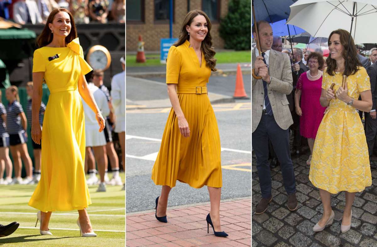Dreimal Kate, dreimal in Gelb: Die Farbe steht der dunkelhaarigen Prinzessin.