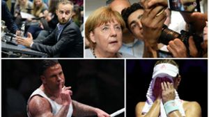 (von links oben im Uhrzeigersinn) Jan Böhmermann, Angela Merkel, Angelique Kerber und Tim Wiese – sie sind nur einige der Gesichter des Jahres. Foto: dpa