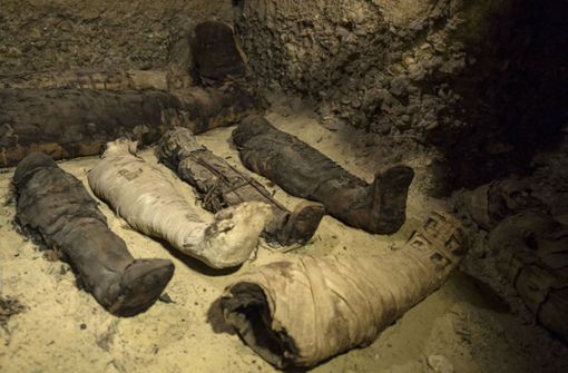 Neben den Mumien wurden Keramik und Sarkophage in den Gräbern gefunden. Foto: AP