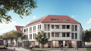 So soll das neue Gebäude an  der Ecke Freihof-/Korntaler Straße aussehen. Foto: SWSG (z)