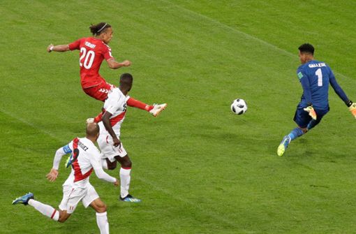 Yussuf Poulsen erzielte den Siegtreffer für Dänemark. Foto: AP