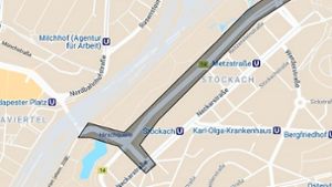 Der Wettbewerbsbereich im Bereich des Stuttgarter Ostens von der Heilmannstraße links unten bis zum Beginn des Schwanenplatztunnels rechts oben. Foto: Google Maps/Jürgen Brand