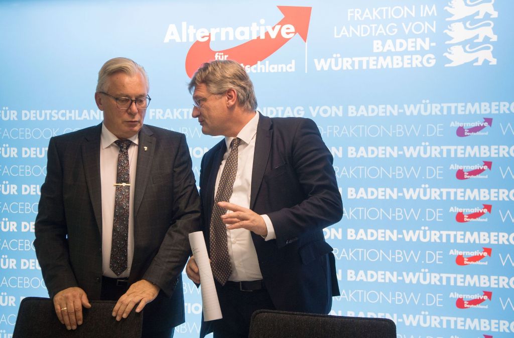 Bernd Gögel (links) ist neuer Fraktionsvorsitzender der AfD im Stuttgarter Landtag. Seinen Vorgänger Jörg Meuthen zieht es nach Brüssel. Foto: dpa
