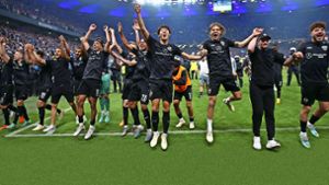 Die Mannschaft des VfB feierte den letztlich  ungefährdeten Sieg in Hamburg. Foto: Pressefoto Baumann/Cathrin Müller